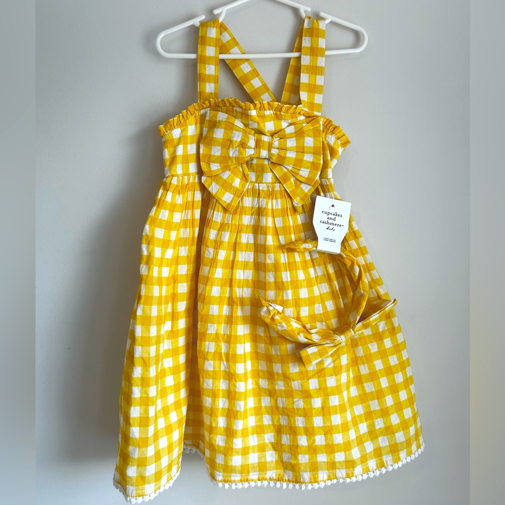 Cupcake and Cashmere Gingham Yellow Dress With Headband Size 5T NWT
